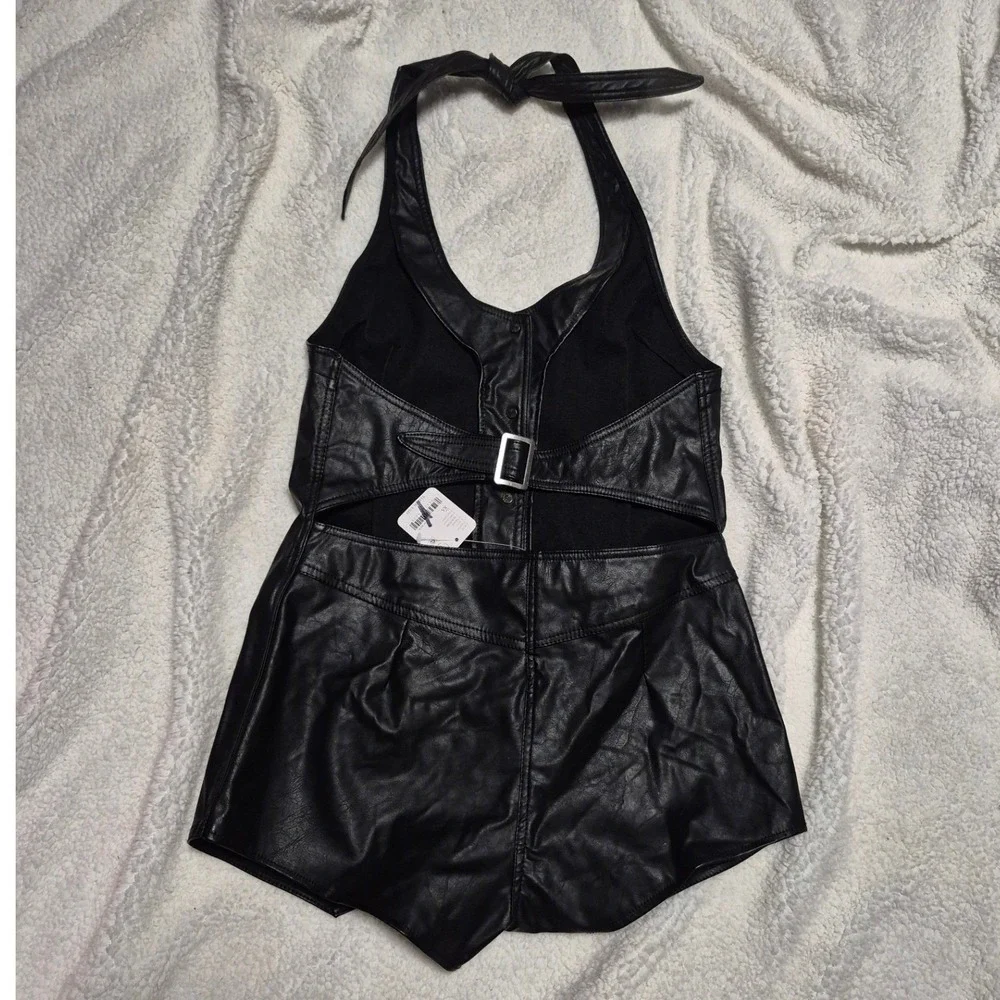 Free People We The FreeVegan Leather Counter Culture Playsuit OB2146497 XS
